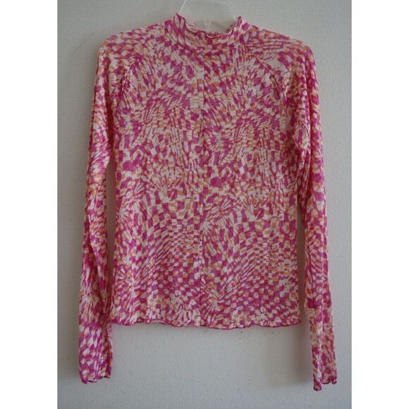 Free People Movement OB1137901 Women's Sz M Pink High Jump Printed L/S Mesh Top - Picture 1 of 9